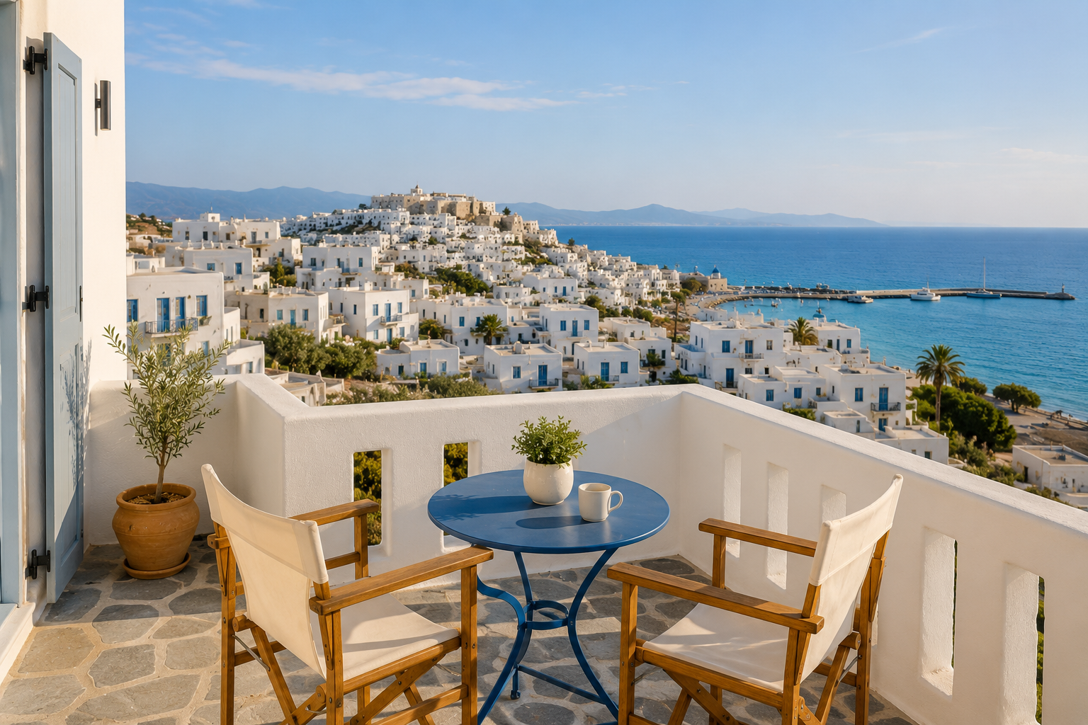 Budget apartments in Naxos with balcony view